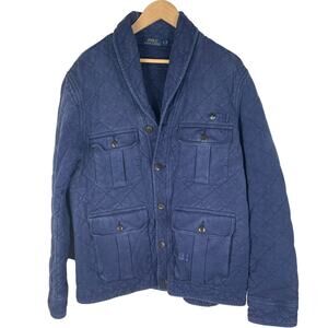 POLO RALPH LAUREN women's size L quilted double knit utility blue jacket pockets